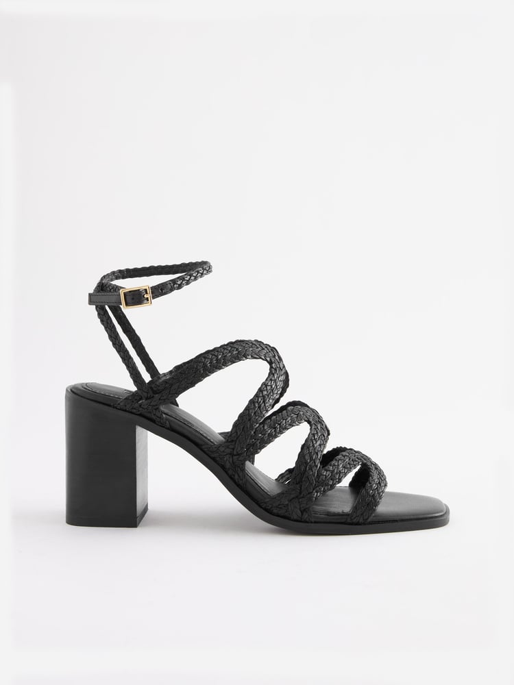 Black Signature Leather Plait Strap Block Heel Sandals - Image 2 of 5 Black Signature Leather Plait Strap Block Heel Sandals - Image 2 of 5