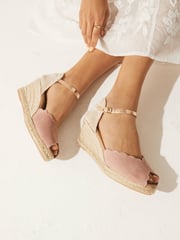 Nude Scallop Peep Toe Wedges - Image 1 of 7
