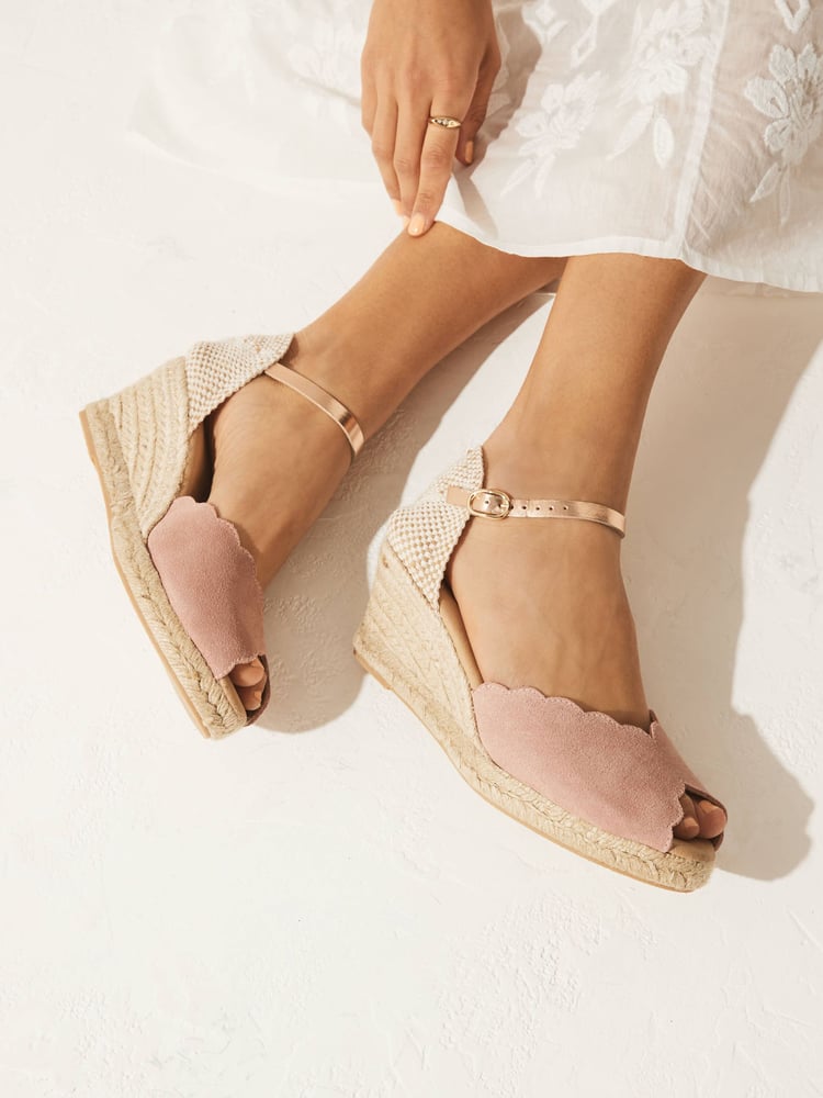 Nude Scallop Peep Toe Wedges - Image 1 of 7