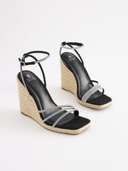 Black Forever Comfort® Bling Strap High Wedges - Image 1 of 5