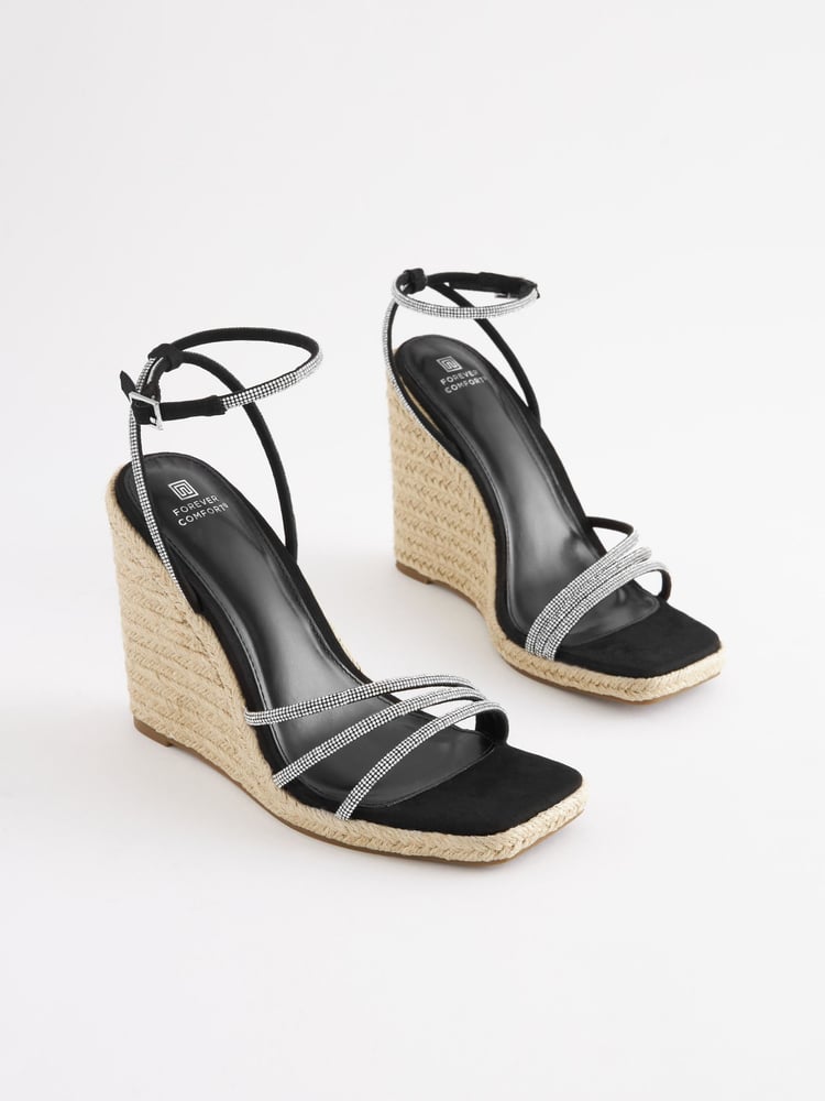Black Forever Comfort® Bling Strap High Wedges - Image 1 of 5 Black Forever Comfort® Bling Strap High Wedges - Image 1 of 5