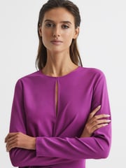 Reiss Magenta Valentina Tie Waist Bodycon Midi Dress - Image 4 of 6