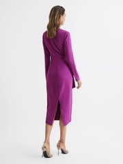 Reiss Magenta Valentina Tie Waist Bodycon Midi Dress - Image 5 of 6