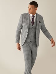 Grey/Brown Slim Fit Check Suit: Jacket - Image 1 of 9