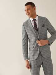 Grey/Brown Slim Fit Check Suit: Jacket - Image 2 of 9