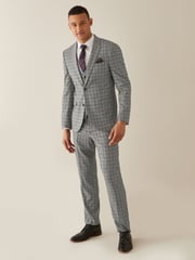 Grey/Brown Slim Fit Check Suit: Jacket - Image 3 of 9
