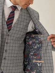 Grey/Brown Slim Fit Check Suit: Jacket - Image 4 of 9