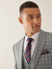 Grey/Brown Slim Fit Check Suit: Jacket - Image 6 of 9