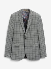 Grey/Brown Slim Fit Check Suit: Jacket - Image 7 of 9