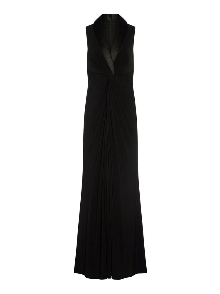 Adrianna Papell Black Jersey Tuxedo Gown - Image 5 of 5
