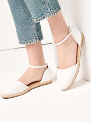 White Closed Toe Ankle Strap Espadrille Shoes - Image 1 of 8