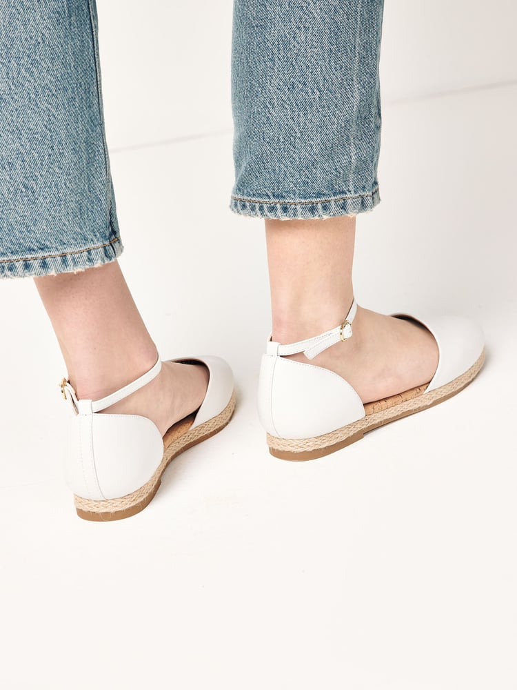 White Closed Toe Ankle Strap Espadrille Shoes - Image 2 of 8
