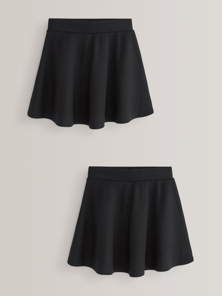 Black 2 Pack Pull-On Jersey Stretch School Skater Skirts (3-17yrs) - Image 1 of 4