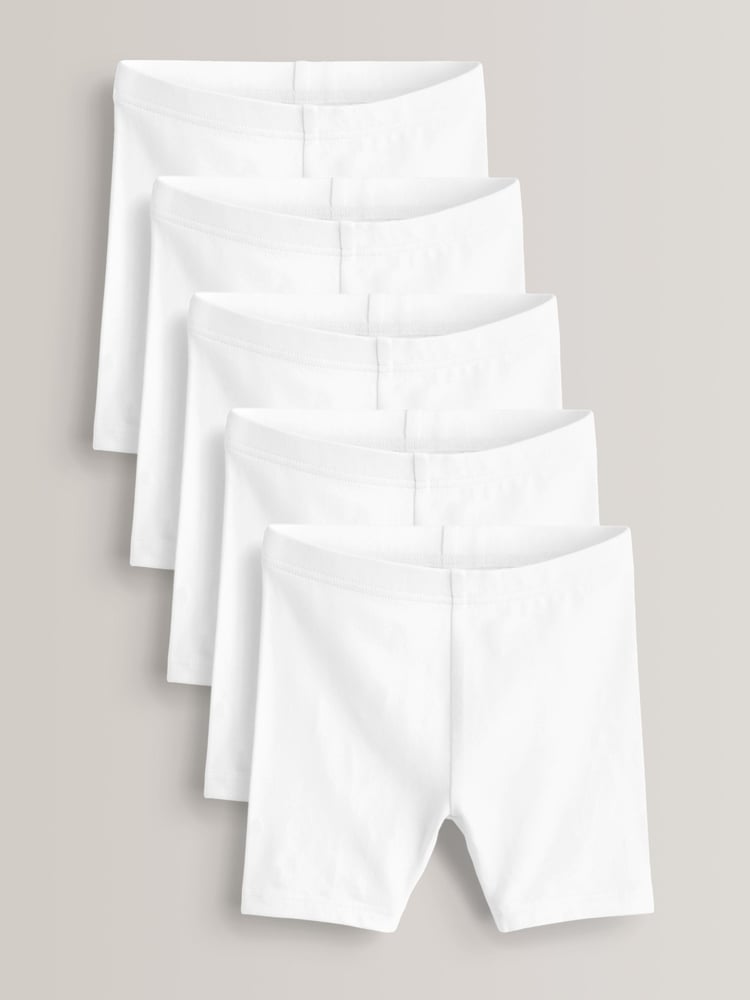 White Regular Length 5 Pack Cotton Rich Stretch Cycle Shorts (3-16yrs) - Image 1 of 4
