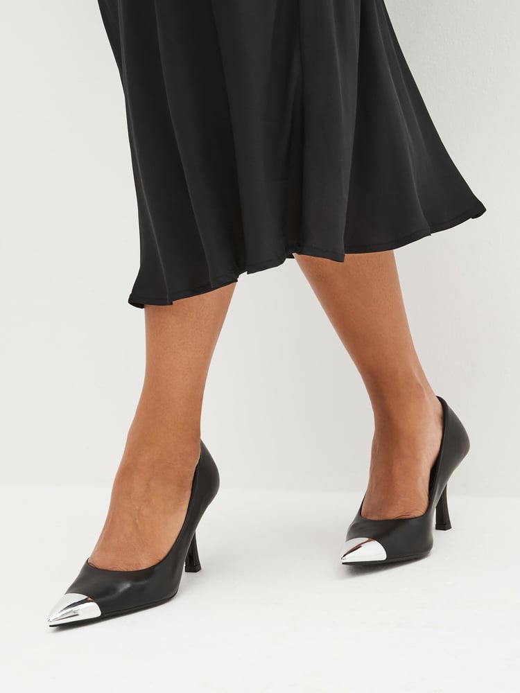 Black Forever Comfort® Metallic Toe Court Shoes - Image 1 of 7 Black Forever Comfort® Metallic Toe Court Shoes - Image 1 of 7