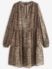 Brown/Black Zebra Tiered Mini Dress - Image 1 of 1
