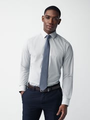 Neutral Brown/Blue Slim Fit Single Cuff Shirt And Tie Pack - Image 1 of 8