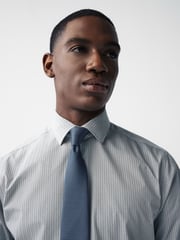 Neutral Brown/Blue Slim Fit Single Cuff Shirt And Tie Pack - Image 4 of 8