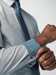 Neutral Brown/Blue Slim Fit Single Cuff Shirt And Tie Pack - Image 5 of 8