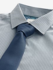 Neutral Brown/Blue Slim Fit Single Cuff Shirt And Tie Pack - Image 7 of 8