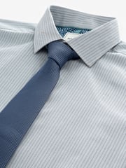 Neutral Brown/Blue Slim Fit Single Cuff Shirt And Tie Pack - Image 8 of 8