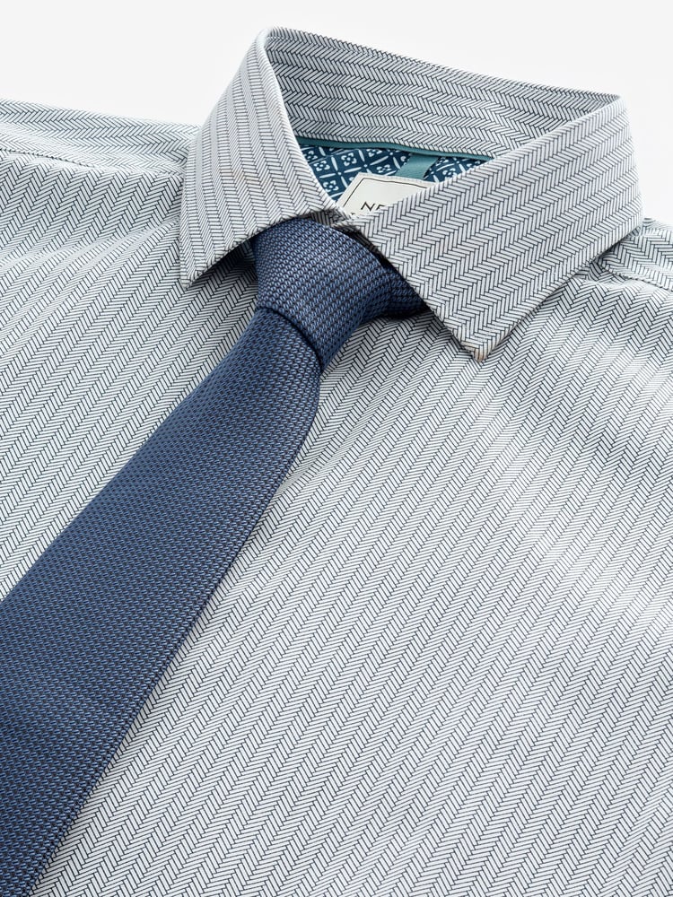 Neutral Brown/Blue Slim Fit Single Cuff Shirt And Tie Pack - Image 8 of 8