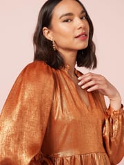 Metallic Gold Tiered Mini Dress - Image 3 of 4