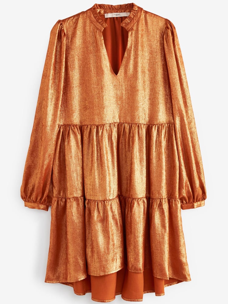 Metallic Gold Tiered Mini Dress - Image 4 of 4