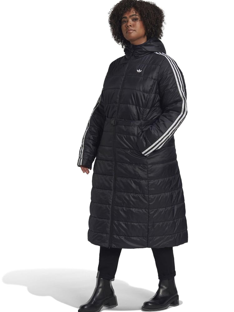 adidas Originals Black Curve Hooded Premium Long Slim Jacket - Image 1 of 6