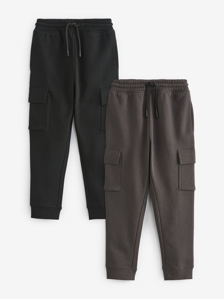 Black/Grey Slim Fit Slim Cargo Joggers 2 Pack (3-16yrs) - Image 1 of 3