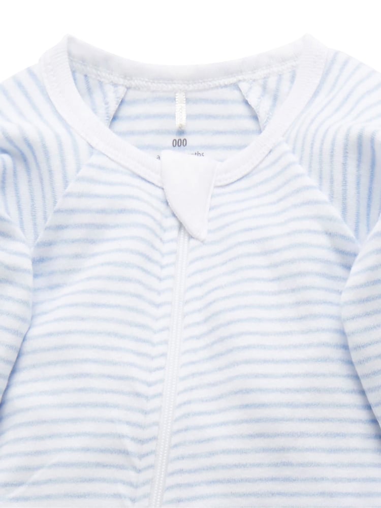 Purebaby Blue 100% Cotton Zip Baby Sleepsuits 2 Pack - Image 2 of 5