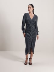 Blue/Grey Velvet Midi Dress - Image 2 of 6