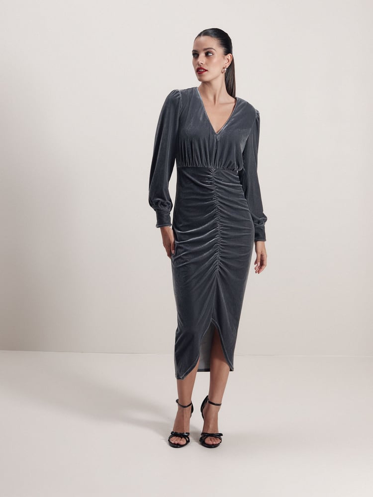 Blue/Grey Velvet Midi Dress - Image 2 of 6