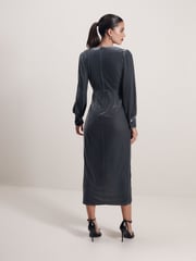Blue/Grey Velvet Midi Dress - Image 3 of 6