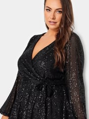 Yours Curve Black London Sequin Long Sleeve Wrap Top - Image 4 of 4
