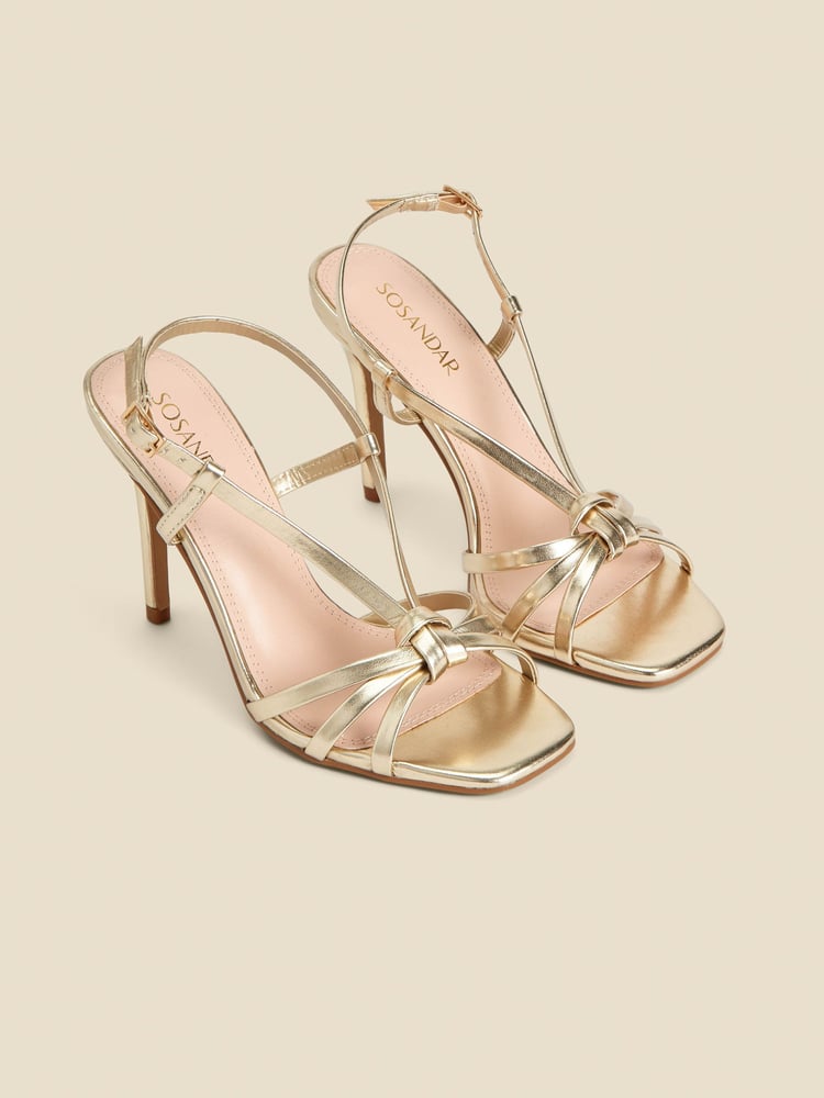 Sosandar Gold Strappy Square Toe Sandals - Image 1 of 5