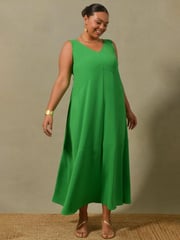 Live Unlimited Green Curve V-Neck Maxi Vest Swing Dress - Image 1 of 4