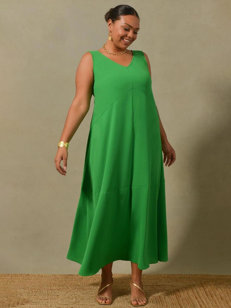 Live Unlimited Green Curve V-Neck Maxi Vest Swing Dress - Image 1 of 4
