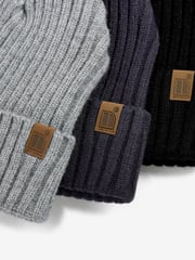 Navy Blue/Grey 3 Pack Knitted Ribbed Beanie Hats (1-16yrs) - Image 5 of 5