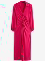 Pink Long Sleeve Ruched Shirt Midi Dress - Image 2 of 2