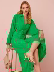 Green Long Sleeve Ruched Shirt Midi Dress - Image 1 of 5