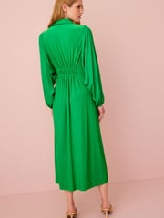 Green Long Sleeve Ruched Shirt Midi Dress - Image 3 of 5