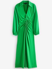 Green Long Sleeve Ruched Shirt Midi Dress - Image 5 of 5