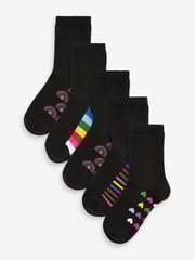 Black Rainbow 5 Pack Cotton Rich Footbed Ankle School Socks - Image 1 of 6