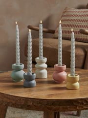Set of 5 Multi Pastel Textured Tealight and Taper Candle Holders - Image 2 of 5