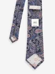 Blue Navy/Pink Paisley Slim Design Tie And Clip - Image 3 of 3