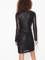 Black Long Sleeve Sequin Mini Dress - Image 3 of 6
