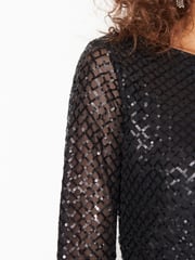 Black Long Sleeve Sequin Mini Dress - Image 4 of 6