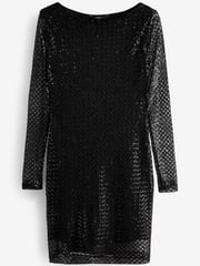 Black Long Sleeve Sequin Mini Dress - Image 5 of 6