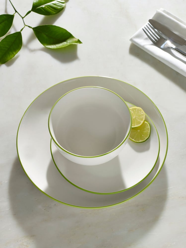 12 Piece Lime Green Rim Dinner Set - Image 6 of 6